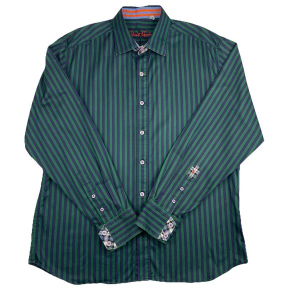 Robert Graham Long Sleeve Striped Button Down collared Shirt Green-XL - Picture 2 of 16